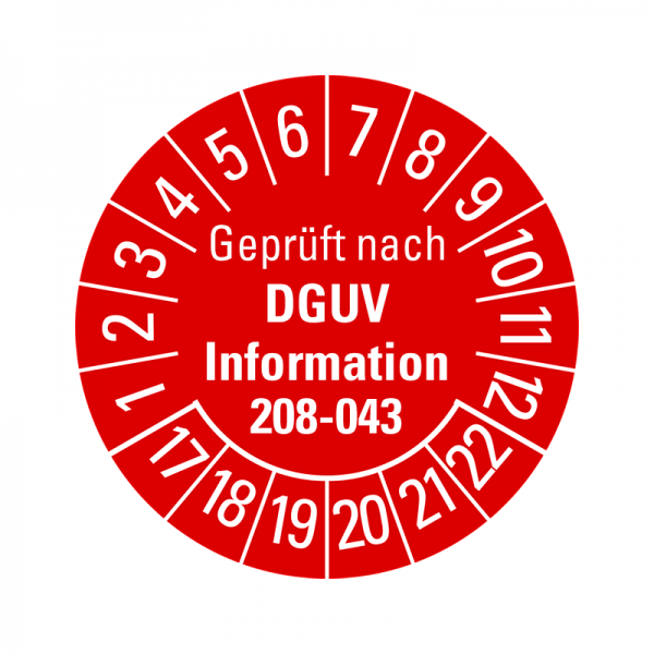 Prüfplaketten - Geprüft nach DGUV Information 208-043