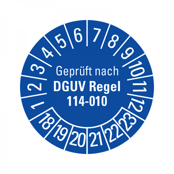 Prfplaketten - Geprft nach DGUV Regel 114-010 - 30 mm - Geprft nach DGUV Regel 114-010 - 2018-2023 - Blau
