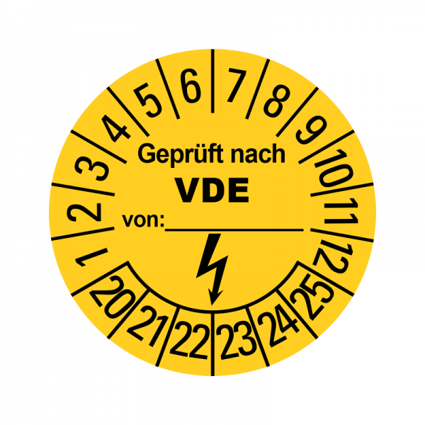 Prfplaketten - Geprft nach VDE - Elektro - Gelb - 30 mm - Geprft nach VDE - 2020-2025