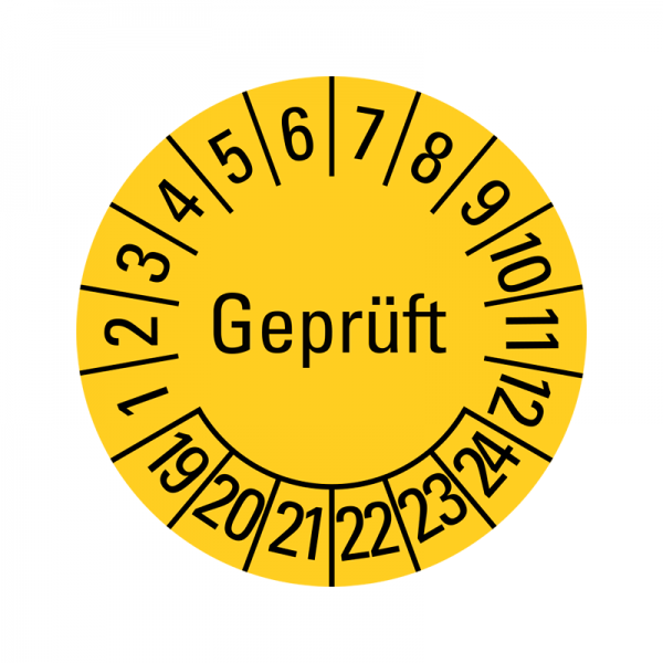 Prfplaketten - Geprft - 20 mm - 2019-2024 - Geprftt - Gelb