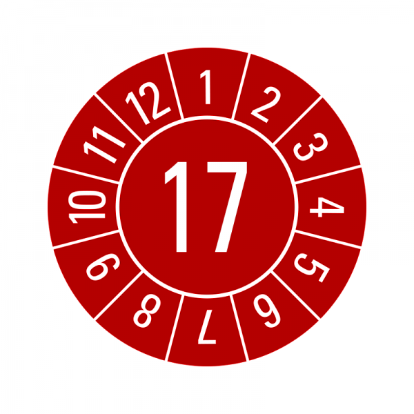 Prfplaketten - Jahreszahl 2-stellig - 30 mm - 17 - Rot