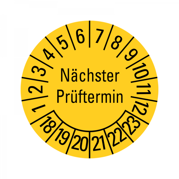 Prfplaketten - Nchster Prftermin - 20 mm - 2018-2023 - Nchster Prftermin - Gelb