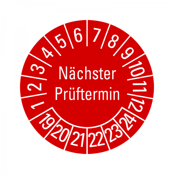 Prfplaketten - Nchster Prftermin - 30 mm - 2019-2024 - Nchster Prftermin - Rot