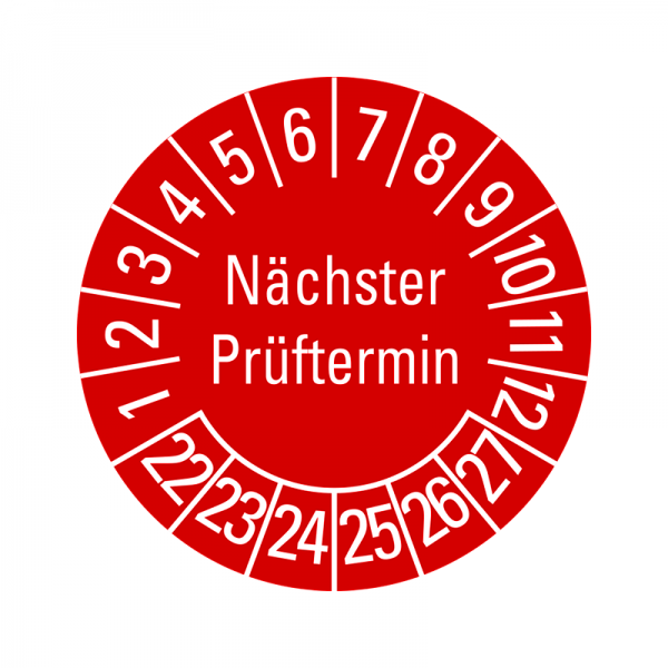 Prfplaketten - Nchster Prftermin - 30 mm - 2022-2027 - Nchster Prftermin - Rot