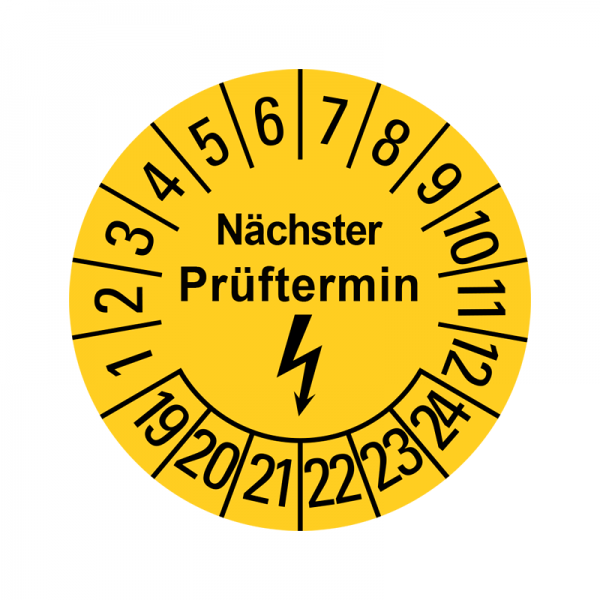 Prfplaketten - Nchster Prftermin - Elektro - Gelb - 20 mm - Nchster Prftermin - 2019-2024