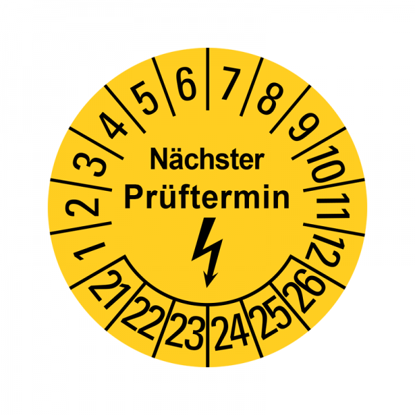 Prfplaketten - Nchster Prftermin - Elektro - Gelb - 20 mm - Nchster Prftermin - 2021-2026