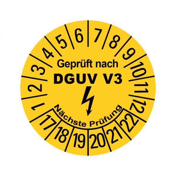 1000 Stück 30 mm gelb geprüft nach DGUV Vorschrift 3 mit Blitz Prüfetiketten Prüfplakette 2018-23