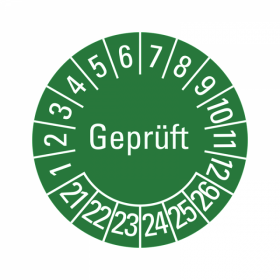 Prüfplaketten - Geprüft - 20 mm - 2021-2026 - Geprüft - Grün