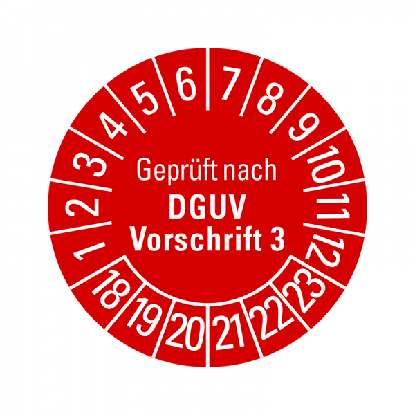 Prfplaketten - Geprft nach DGUV Vorschrift 3 - 30 mm - Geprft nach DGUV Vorschrift 3 - 2018-2023 - Rot