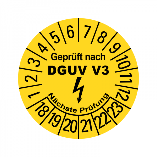 Prüfplaketten - Geprüft nach DGUV Vorschrift 3 - Elektro - Gelb - 20 mm - Geprüft nach DGUV Vorschrift 3 - 2018-2023