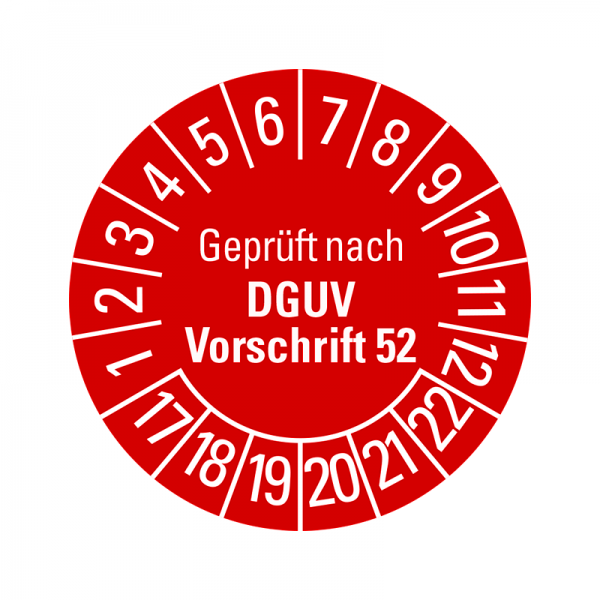 Prfplaketten - Geprft nach DGUV Vorschrift 52 - 30 mm - Geprft nach DGUV Vorschrift 52 - 2017-2022 - Rot