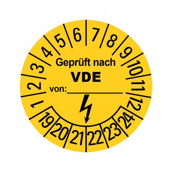 Prfplaketten - Geprft nach VDE - Elektro - Gelb - 30 mm - Geprft nach VDE - 2019-2024