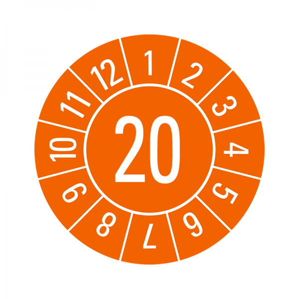 Prüfplaketten - Jahreszahl 2-stellig - 20 mm - 20 - Orange