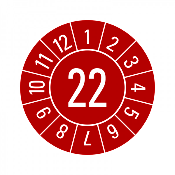Prfplaketten - Jahreszahl 2-stellig - 30 mm - 22 - Rot