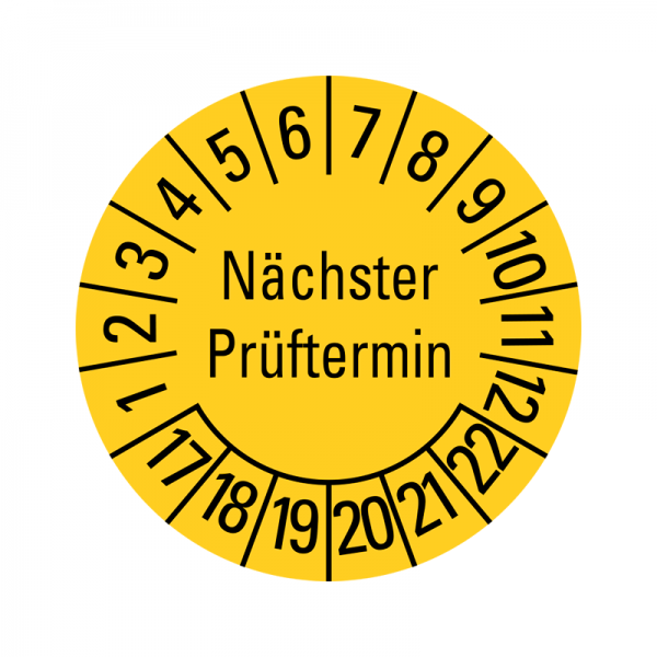 Prüfplaketten - Nächster Prüftermin - 20 mm - 2017-2022 - Nächster Prüftermin - Gelb