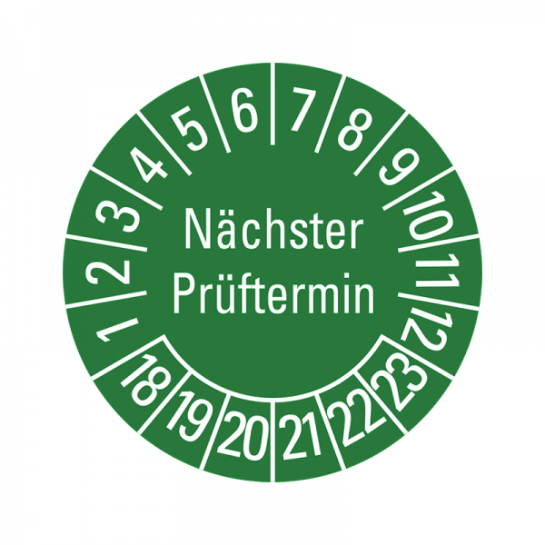 Prfplaketten - Nchster Prftermin - 20 mm - 2018-2023 - Nchster Prftermin - Grn