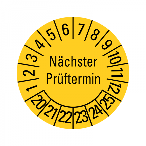 Prfplaketten - Nchster Prftermin - 20 mm - 2020-2025 - Nchster Prftermin - Gelb