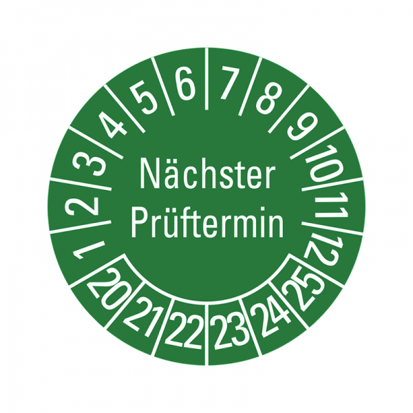 Prüfplaketten - Nächster Prüftermin - 20 mm - 2020-2025 - Nächster Prüftermin - Grün