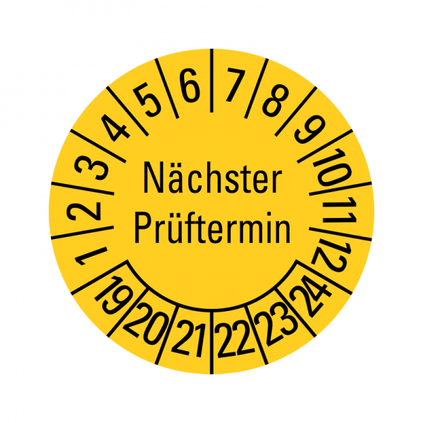 Prüfplaketten - Nächster Prüftermin - 20 mm - 2019-2024 - Nächster Prüftermin - Gelb